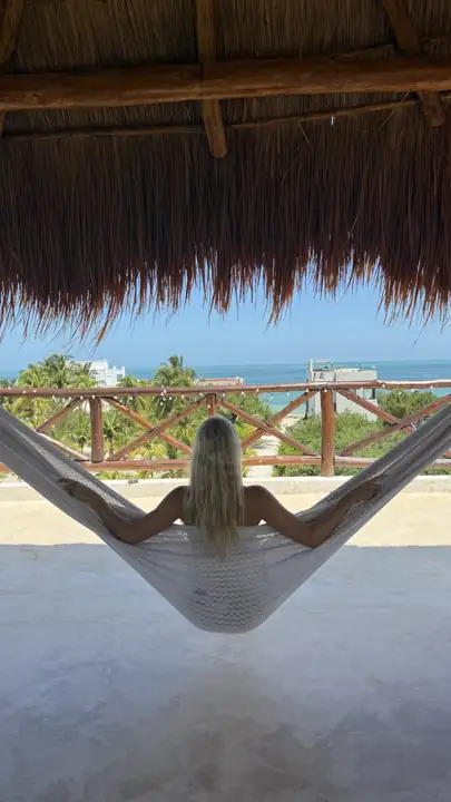 Rooftop palapa hammock facing the Caribbean Sea at Atenea Holbox